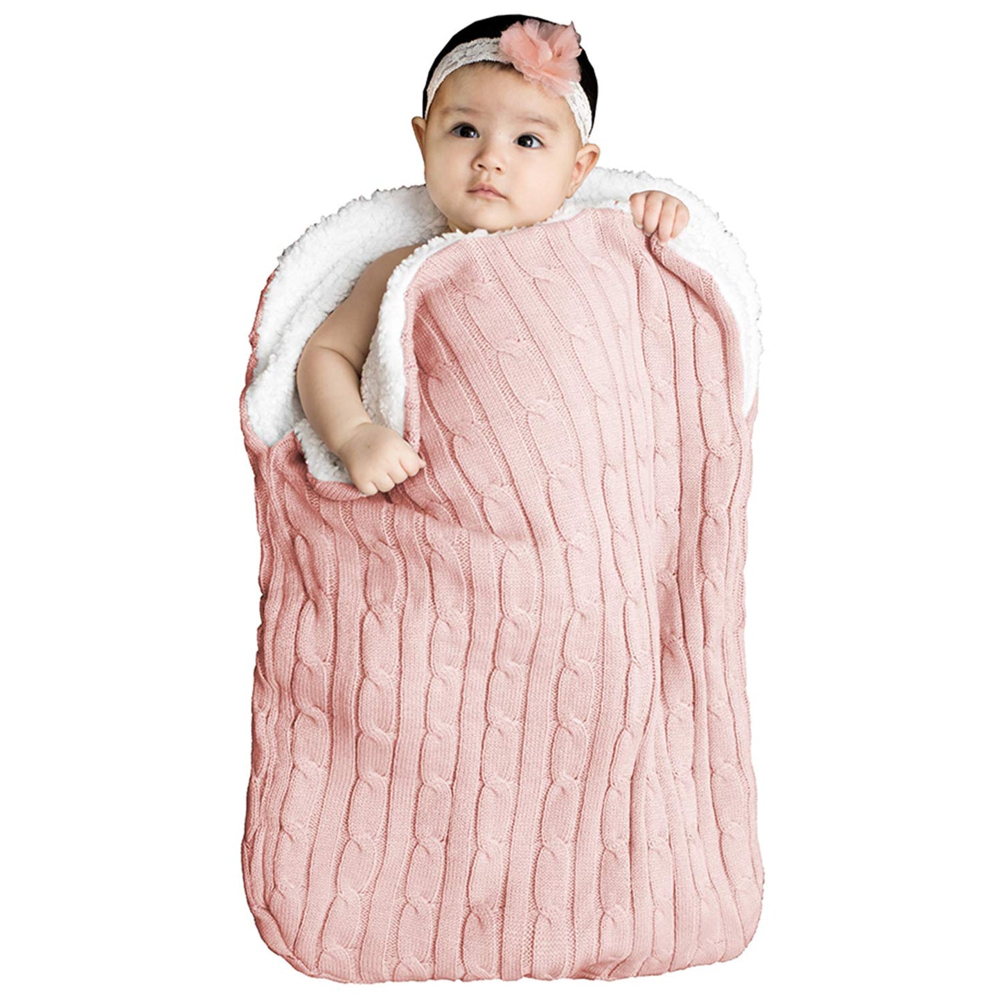 Baby Girls Boys Wrap Swaddle Blankets Newborn Infant Knit Plush Receiving Blankets Sleeping Sack Color Pink