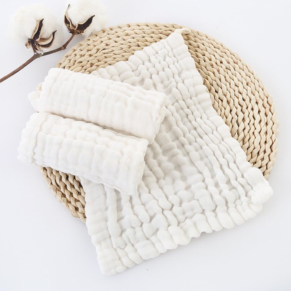 Baby Muslin Washcloths, Natural Cotton, Soft Newborn Face Towel, 5 Pack, 12 X 12 Inches (White)