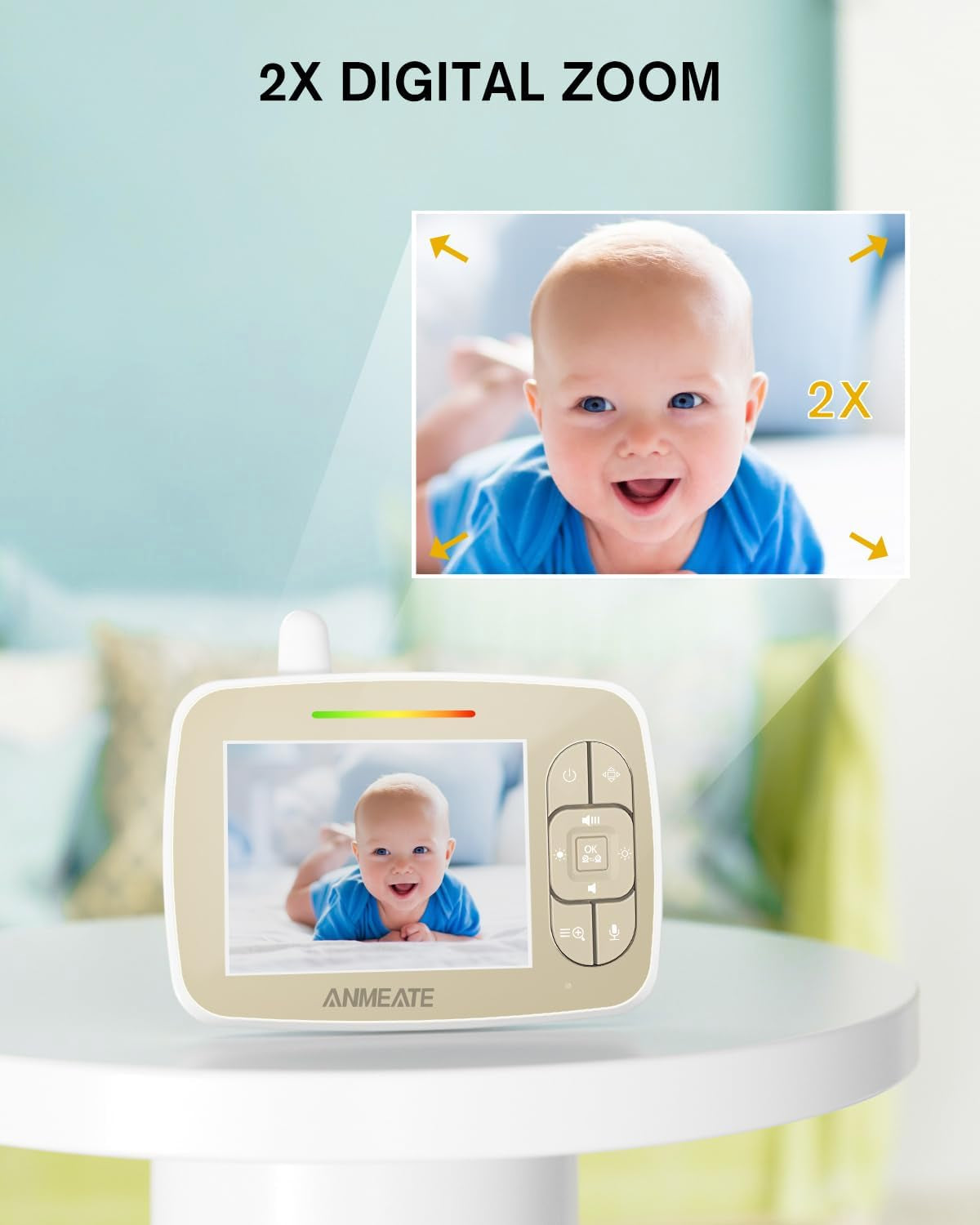 Baby Monitor with Remote Pan-Tilt-Zoom Camera,Large Display Video Baby Monitor with Camera and Audio |Infrared Night Vision |Two Way Talk | Room Temperature| Lullabies and 960Ft Range（Yellow）