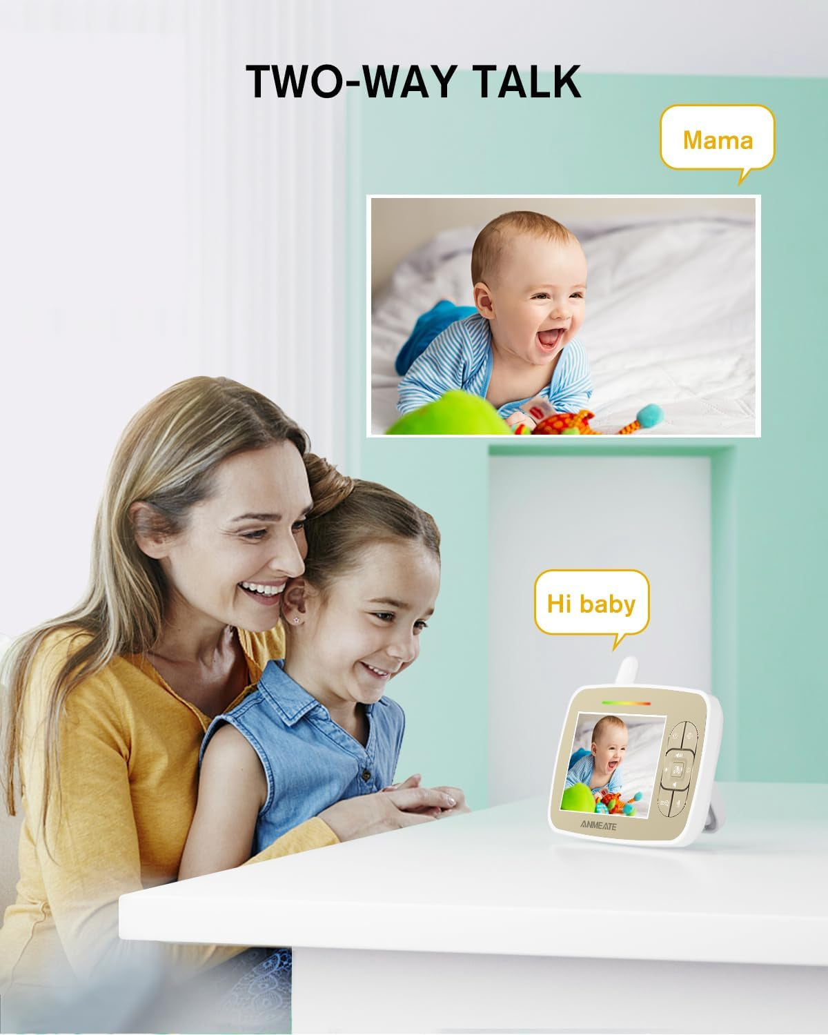 Baby Monitor with Remote Pan-Tilt-Zoom Camera,Large Display Video Baby Monitor with Camera and Audio |Infrared Night Vision |Two Way Talk | Room Temperature| Lullabies and 960Ft Range（Yellow）