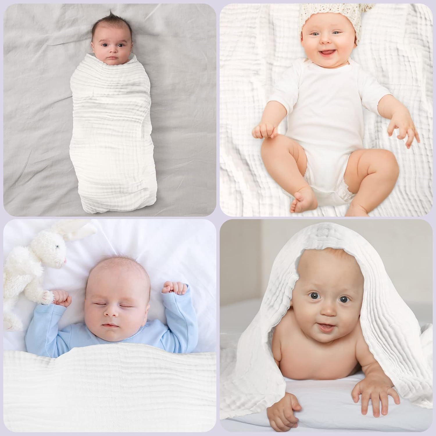 Baby Bath Towels, Super Soft Cotton Receiving Blanket for Baby'S Delicate Skin,2Pack Swaddle Blanket for Newborns Toddlers Boy Girl,Baby Registry as Shower (White+White)