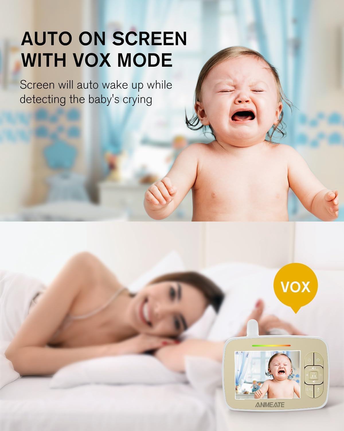Baby Monitor with Remote Pan-Tilt-Zoom Camera,Large Display Video Baby Monitor with Camera and Audio |Infrared Night Vision |Two Way Talk | Room Temperature| Lullabies and 960Ft Range（Yellow）