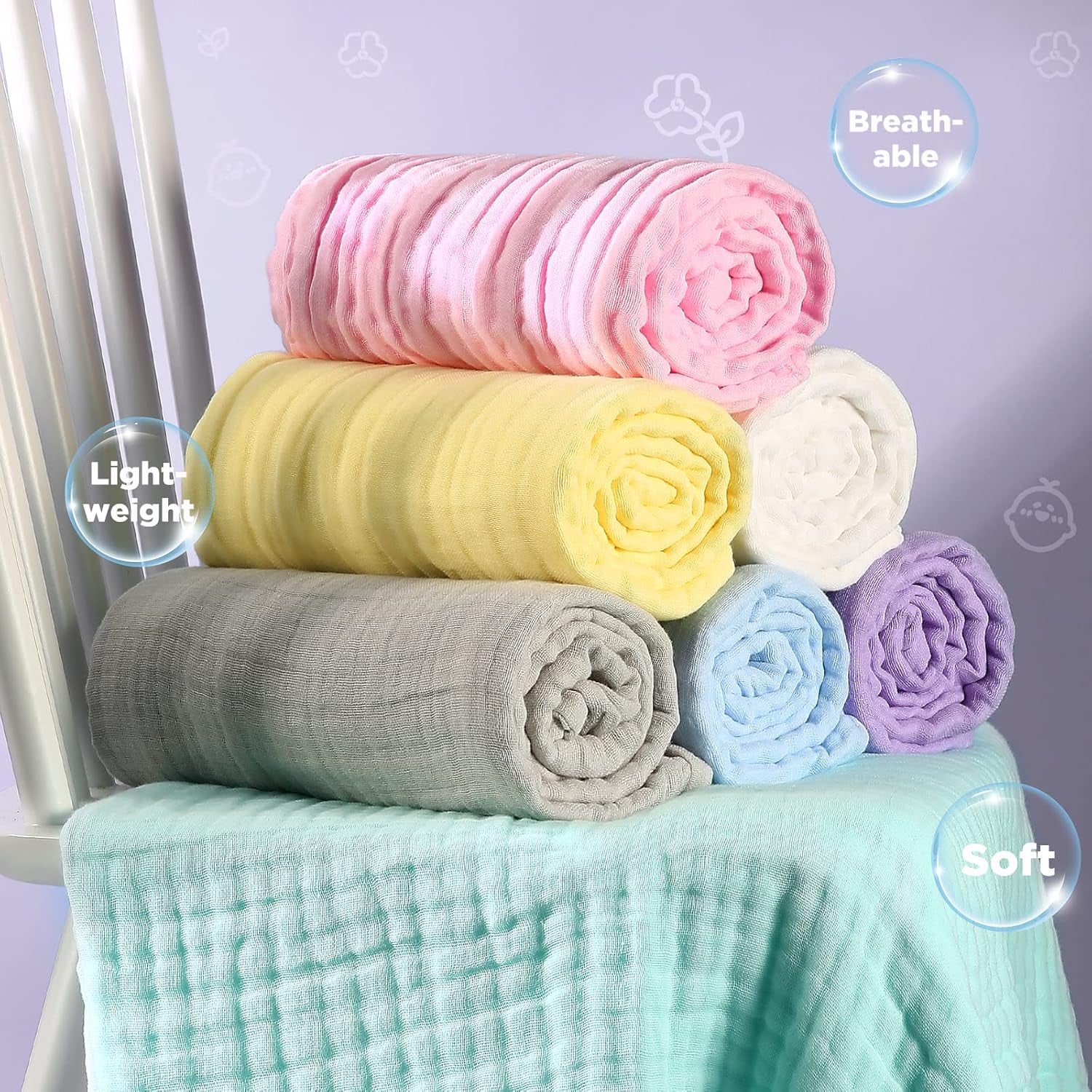 Baby Bath Towels, Super Soft Cotton Receiving Blanket for Baby'S Delicate Skin,2Pack Swaddle Blanket for Newborns Toddlers Boy Girl,Baby Registry as Shower (White+White)