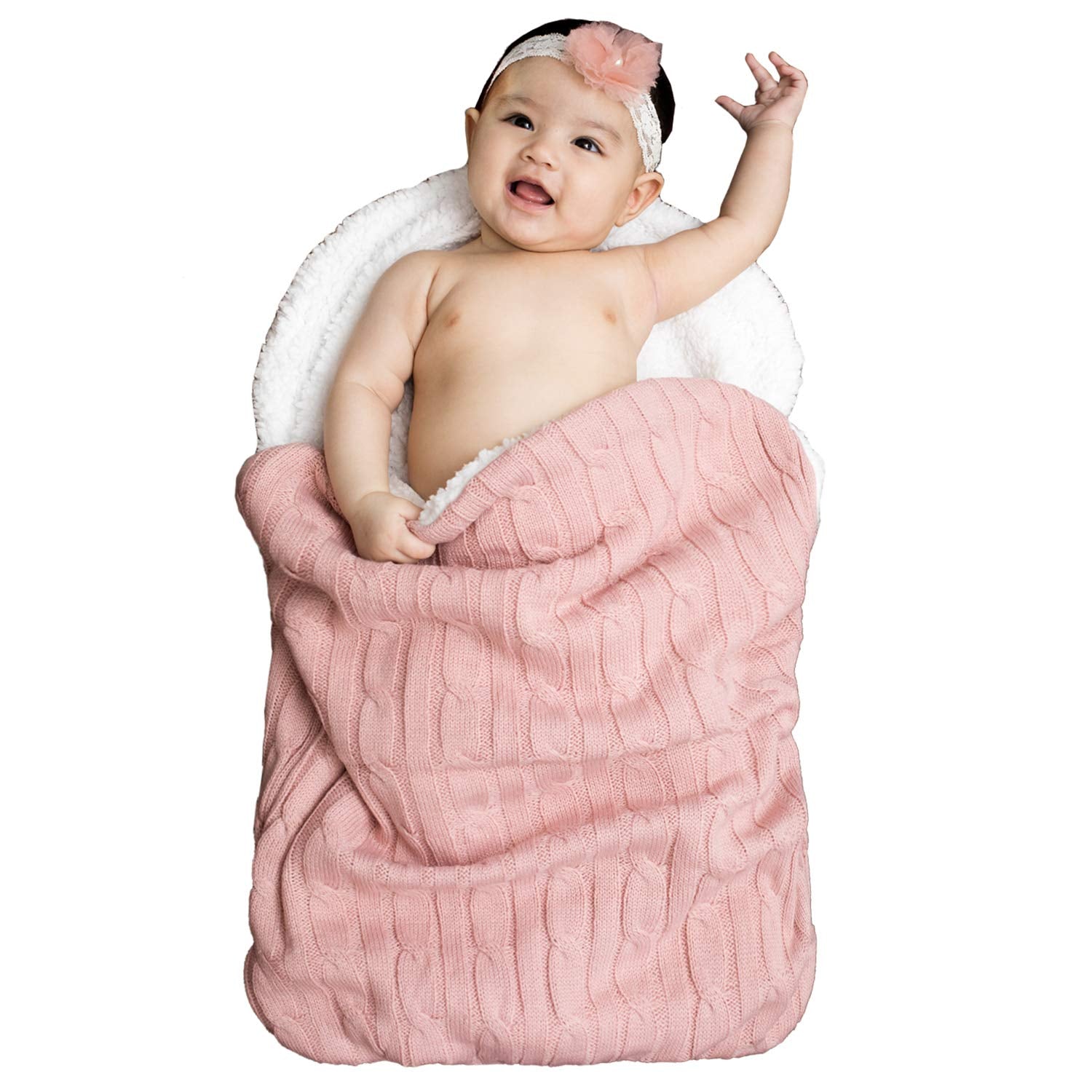 Baby Girls Boys Wrap Swaddle Blankets Newborn Infant Knit Plush Receiving Blankets Sleeping Sack Color Pink