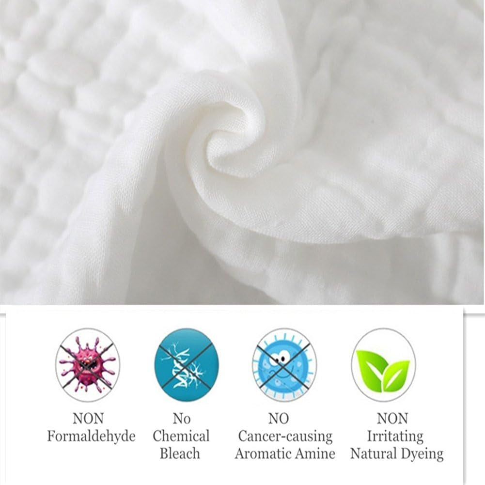 Baby Muslin Washcloths, Natural Cotton, Soft Newborn Face Towel, 5 Pack, 12 X 12 Inches (White)