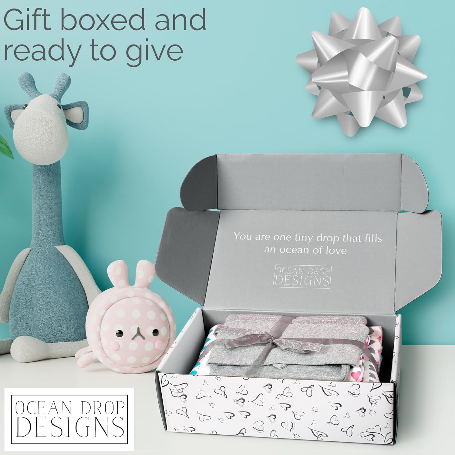 Receiving Blankets Baby Girl - 5Pc Set Gender Neutral Baby Clothes Includes Blanket, Hat, Bib, Burp Cloth & Swaddle