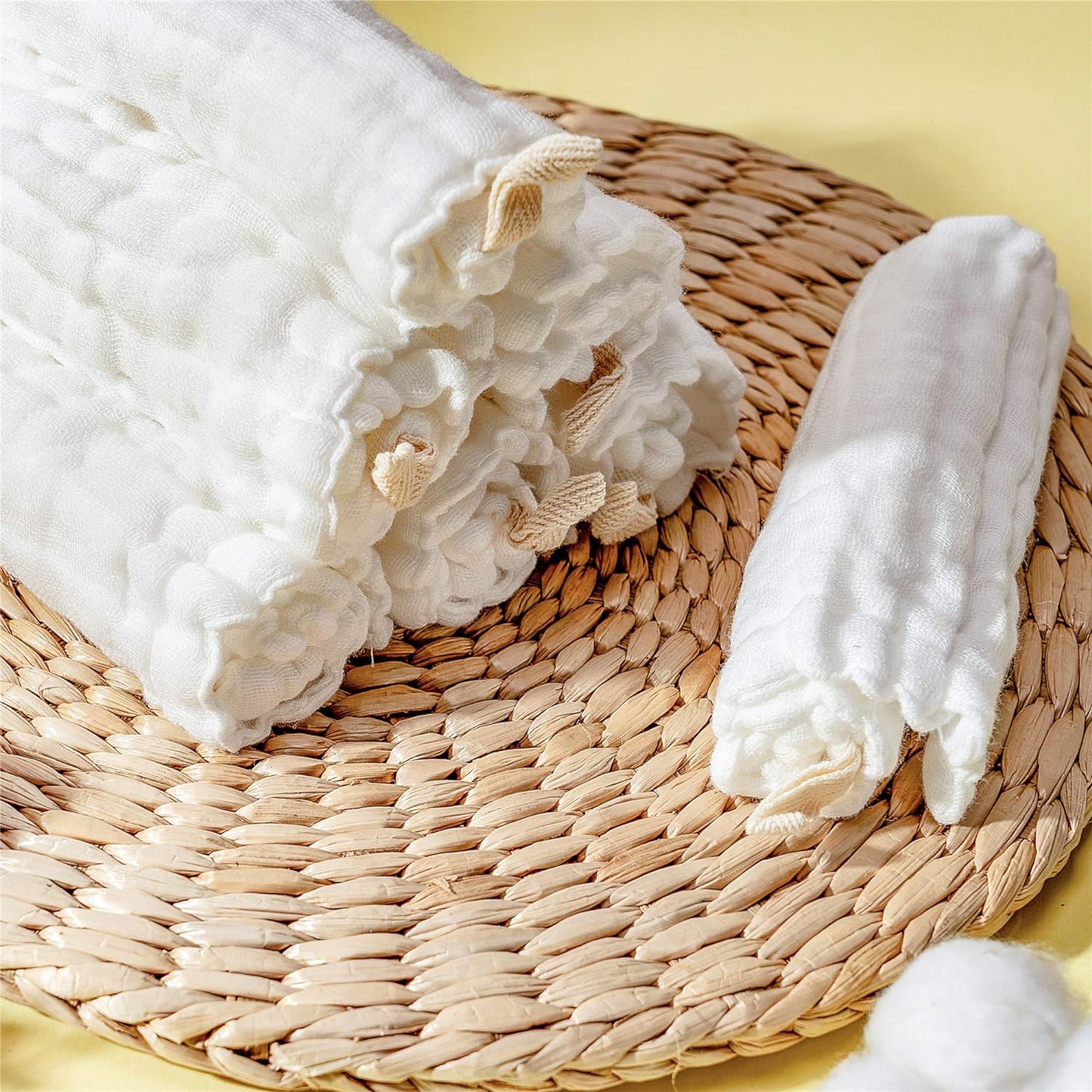 Baby Muslin Washcloths, Natural Cotton, Soft Newborn Face Towel, 5 Pack, 12 X 12 Inches (White)