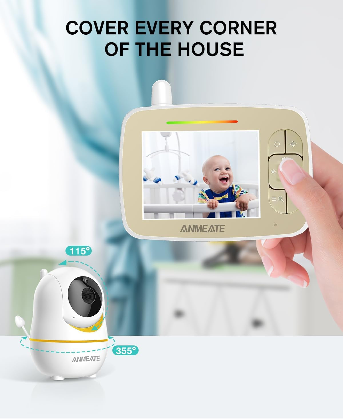 Baby Monitor with Remote Pan-Tilt-Zoom Camera,Large Display Video Baby Monitor with Camera and Audio |Infrared Night Vision |Two Way Talk | Room Temperature| Lullabies and 960Ft Range（Yellow）