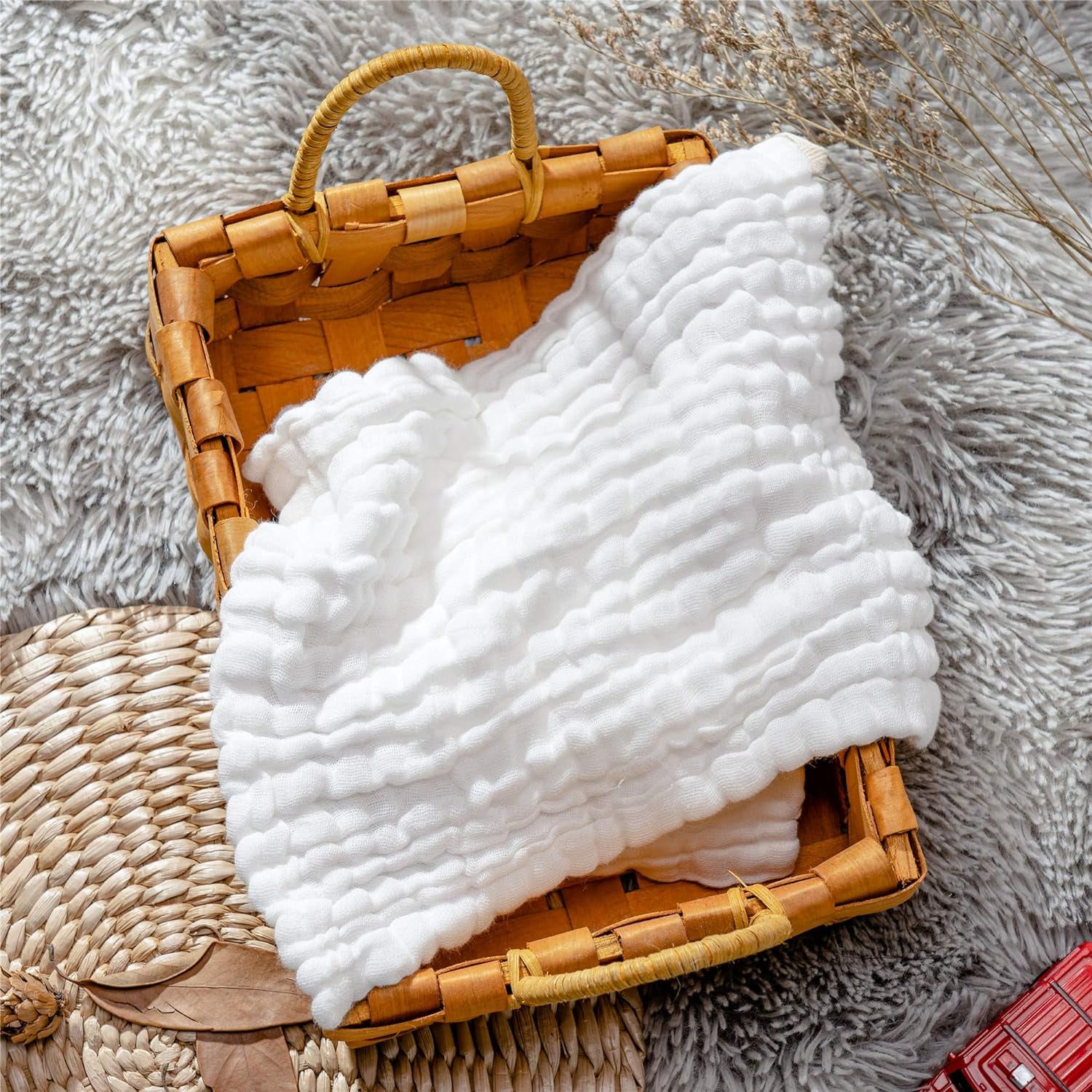 Baby Muslin Washcloths, Natural Cotton, Soft Newborn Face Towel, 5 Pack, 12 X 12 Inches (White)