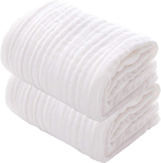 Baby Bath Towels, Super Soft Cotton Receiving Blanket for Baby'S Delicate Skin,2Pack Swaddle Blanket for Newborns Toddlers Boy Girl,Baby Registry as Shower (White+White)