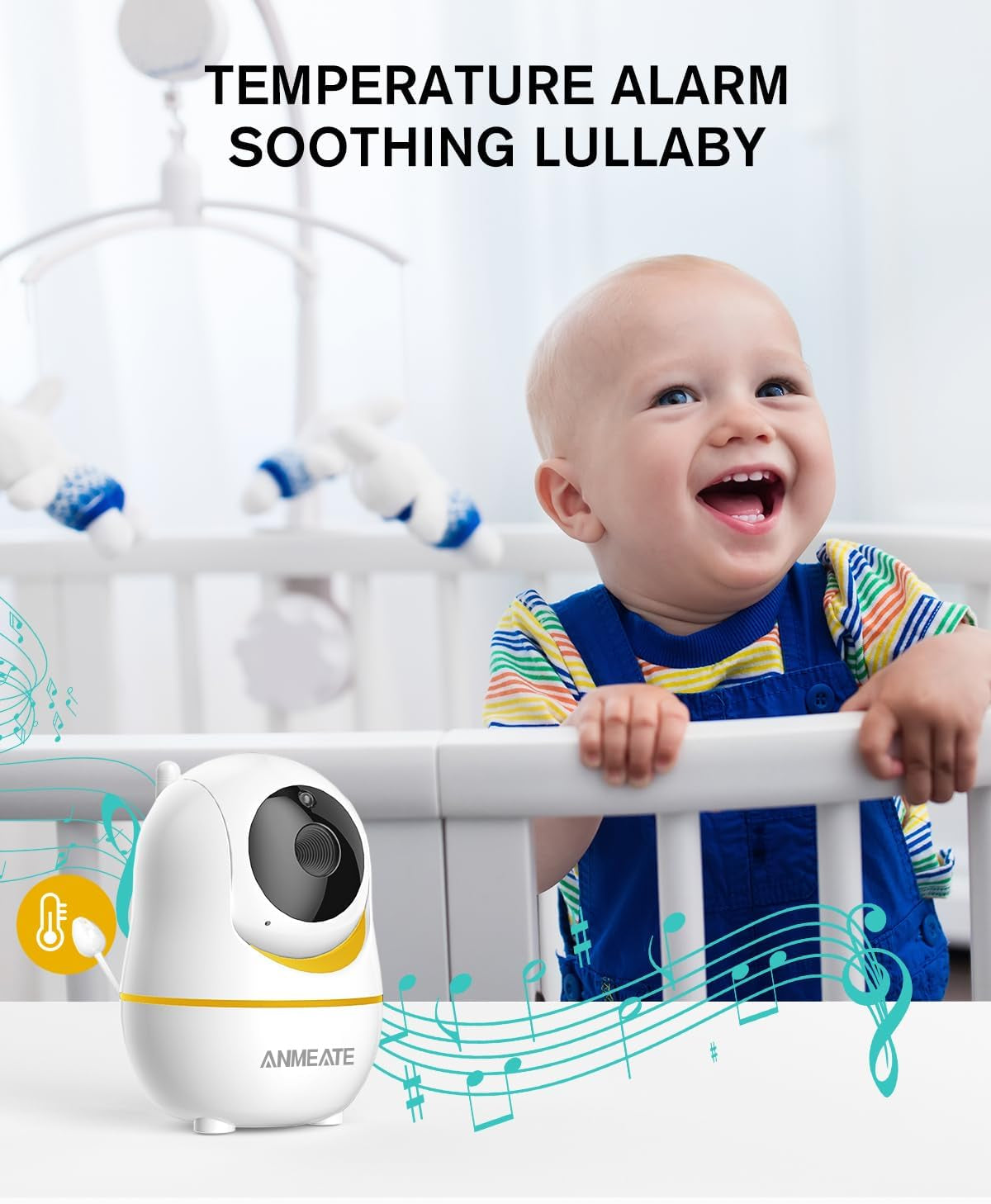 Baby Monitor with Remote Pan-Tilt-Zoom Camera,Large Display Video Baby Monitor with Camera and Audio |Infrared Night Vision |Two Way Talk | Room Temperature| Lullabies and 960Ft Range（Yellow）