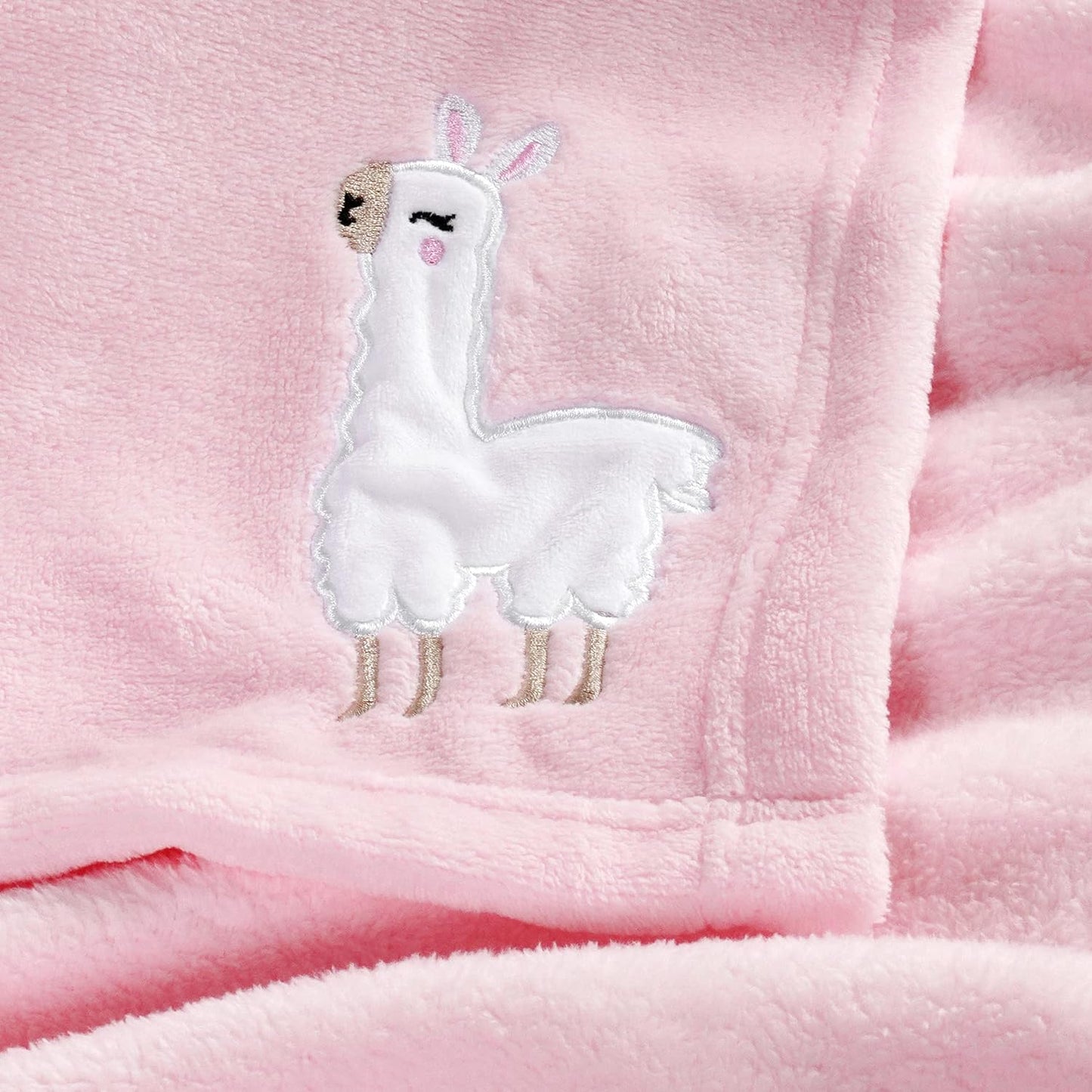 Plush Flannel Baby Blanket Super-Soft Lightweight, Embroidered Fleece Baby Blanket for Girls, Oversized Bed Throws for Kids and Children, Pink Alpaca, 50”X60”