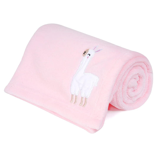 Plush Flannel Baby Blanket Super-Soft Lightweight, Embroidered Fleece Baby Blanket for Girls, Oversized Bed Throws for Kids and Children, Pink Alpaca, 50”X60”