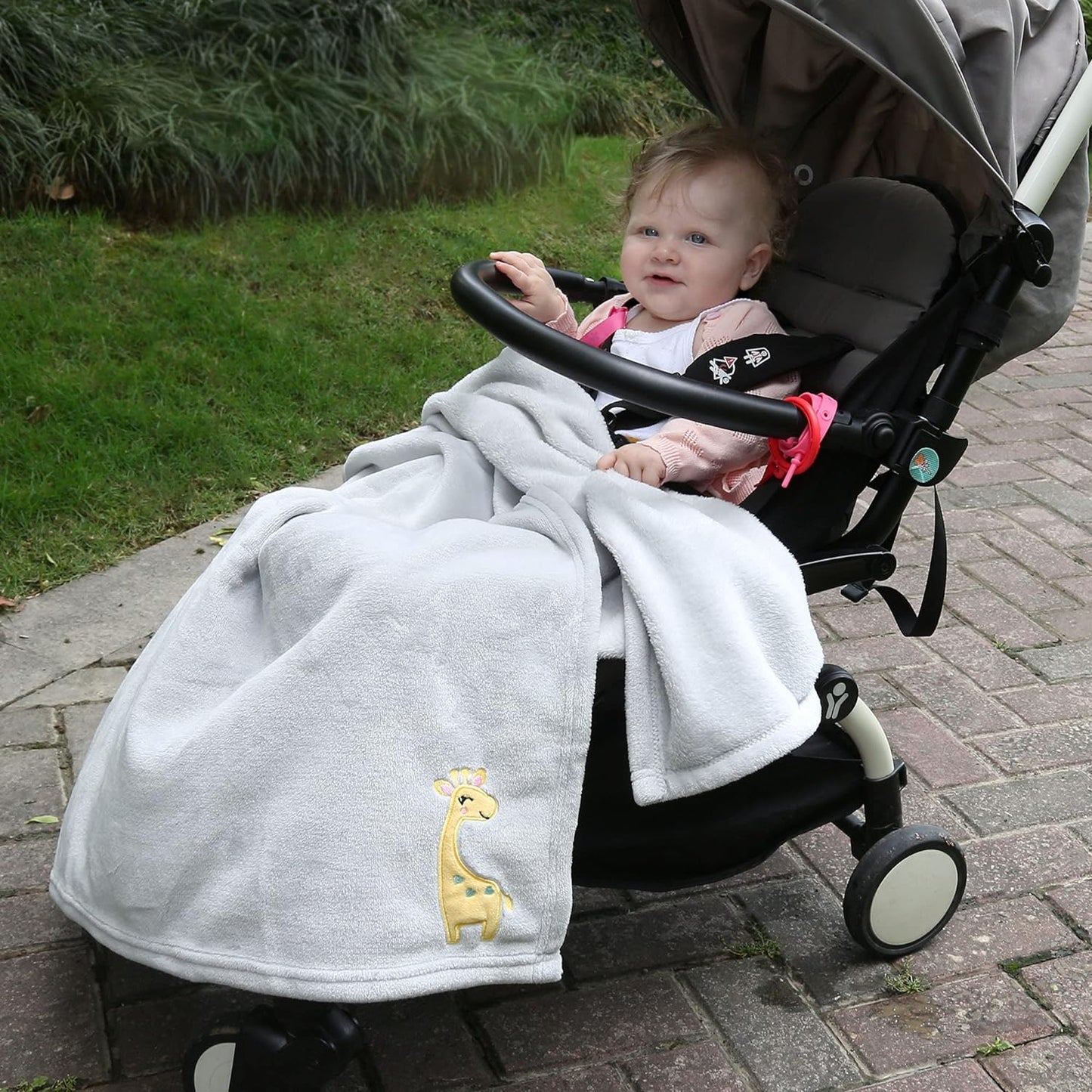Plush Flannel Baby Blanket Super-Soft Lightweight, Embroidered Fleece Baby Blanket for Girls, Oversized Bed Throws for Kids and Children, Pink Alpaca, 50”X60”