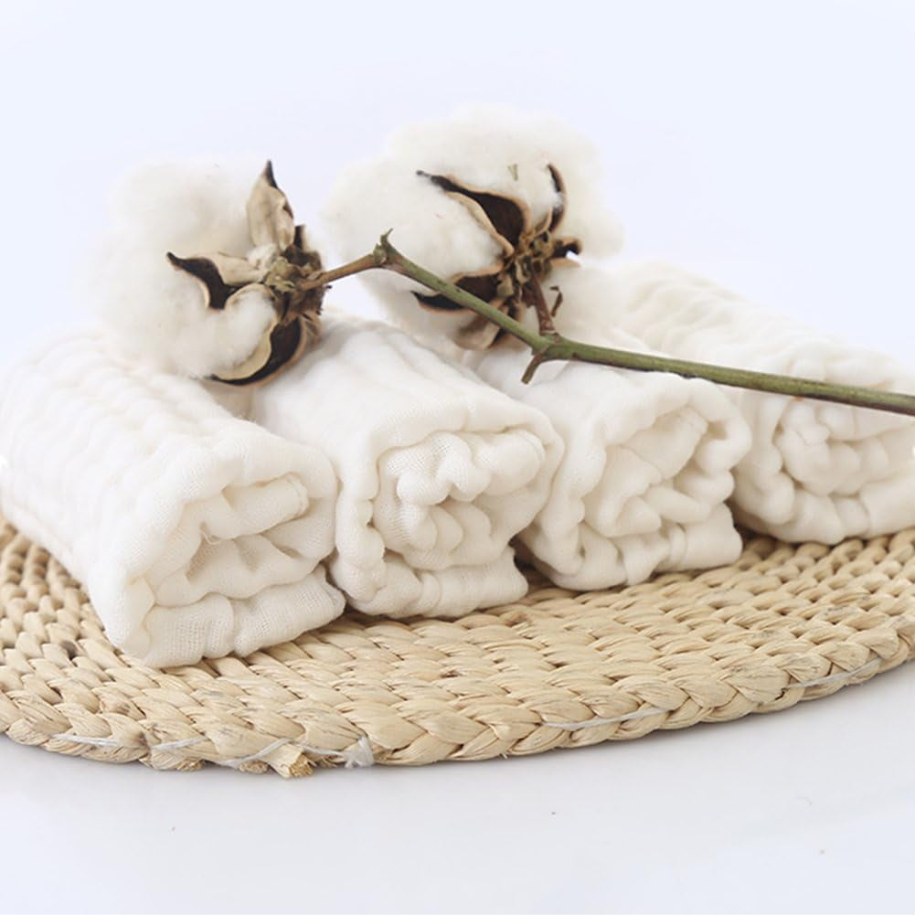 Baby Muslin Washcloths, Natural Cotton, Soft Newborn Face Towel, 5 Pack, 12 X 12 Inches (White)